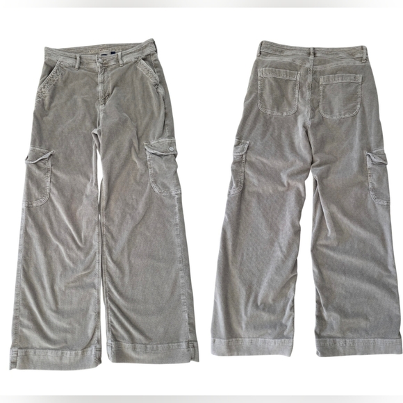 AE Corduroy Super High-Waisted Baggy Wide-Leg Pant Sage Womens 8 Stretchy Cargo - Picture 2 of 14